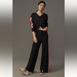 Anthropologie Navy Track Pant with  Pink and Red Side Stripe